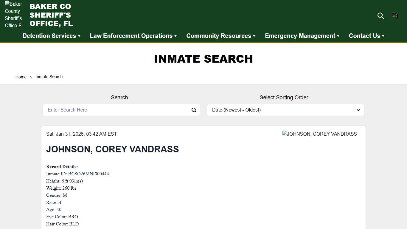 Inmate Search Baker County Sheriff’s Office FL